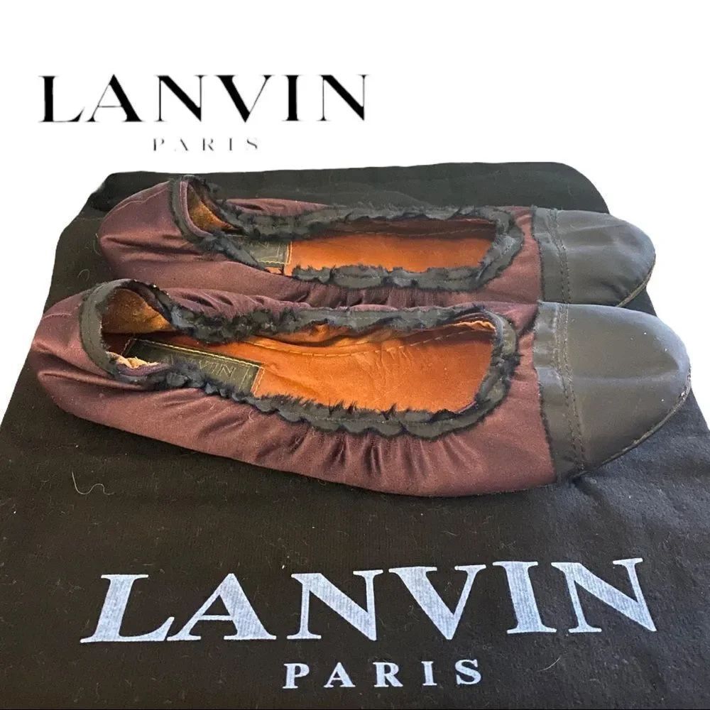 LANVIN Paris Purple Black Women's Round Toe Ballet Flats with Dust Bag 6